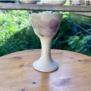 Vintage Ceramic Goblet Purple Gray Abstract Glaze Hand Thrown Studio Pottery